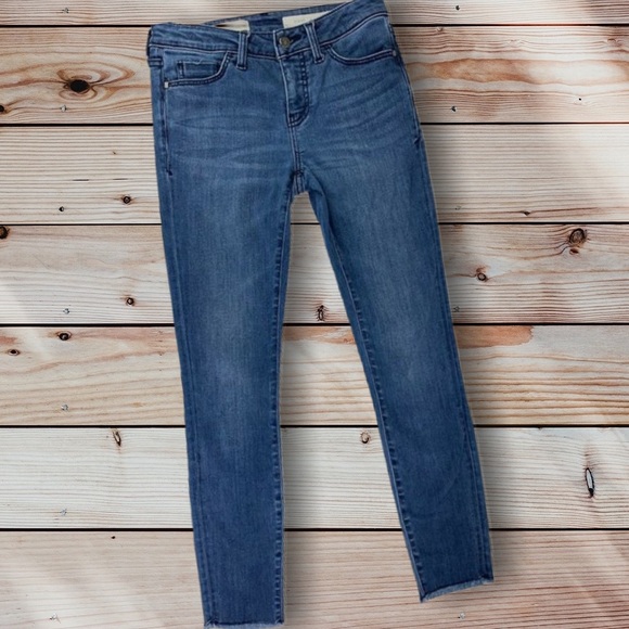 Pilcro and the Letterpress Skinny Script Jeans Womens Size 26 Med Wash Raw Hem - Picture 1 of 12